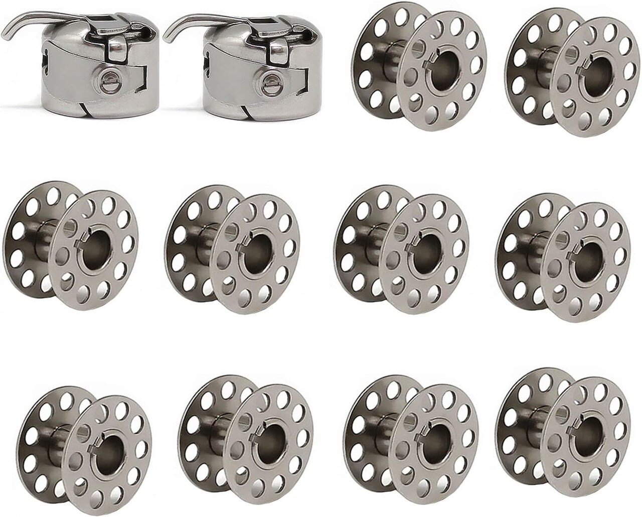 2 Pieces Metal Bobbin Case and 10 Pieces Singer Sewing Machine Bobbins Compatible with Household Sewing Machine Front Loading 15 Class Machines